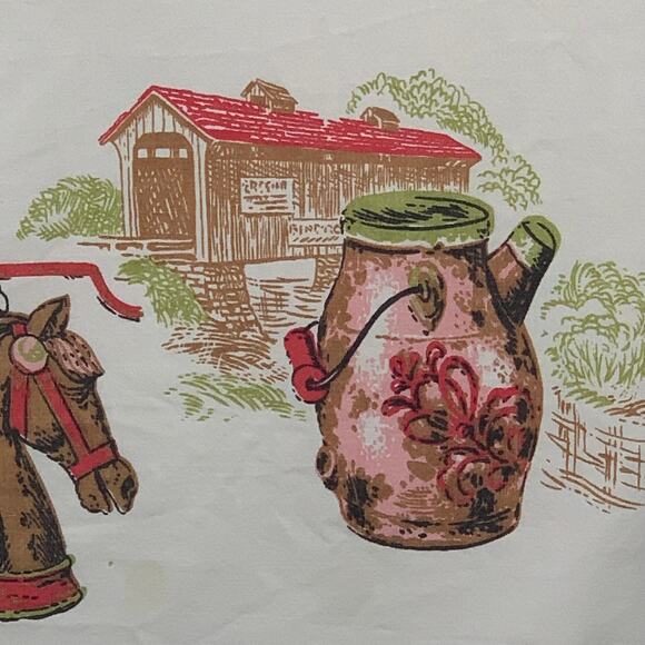 Tablecloth Blue White Embroidered Floral Striped Edge Vintage READ - Picture 7 of 14